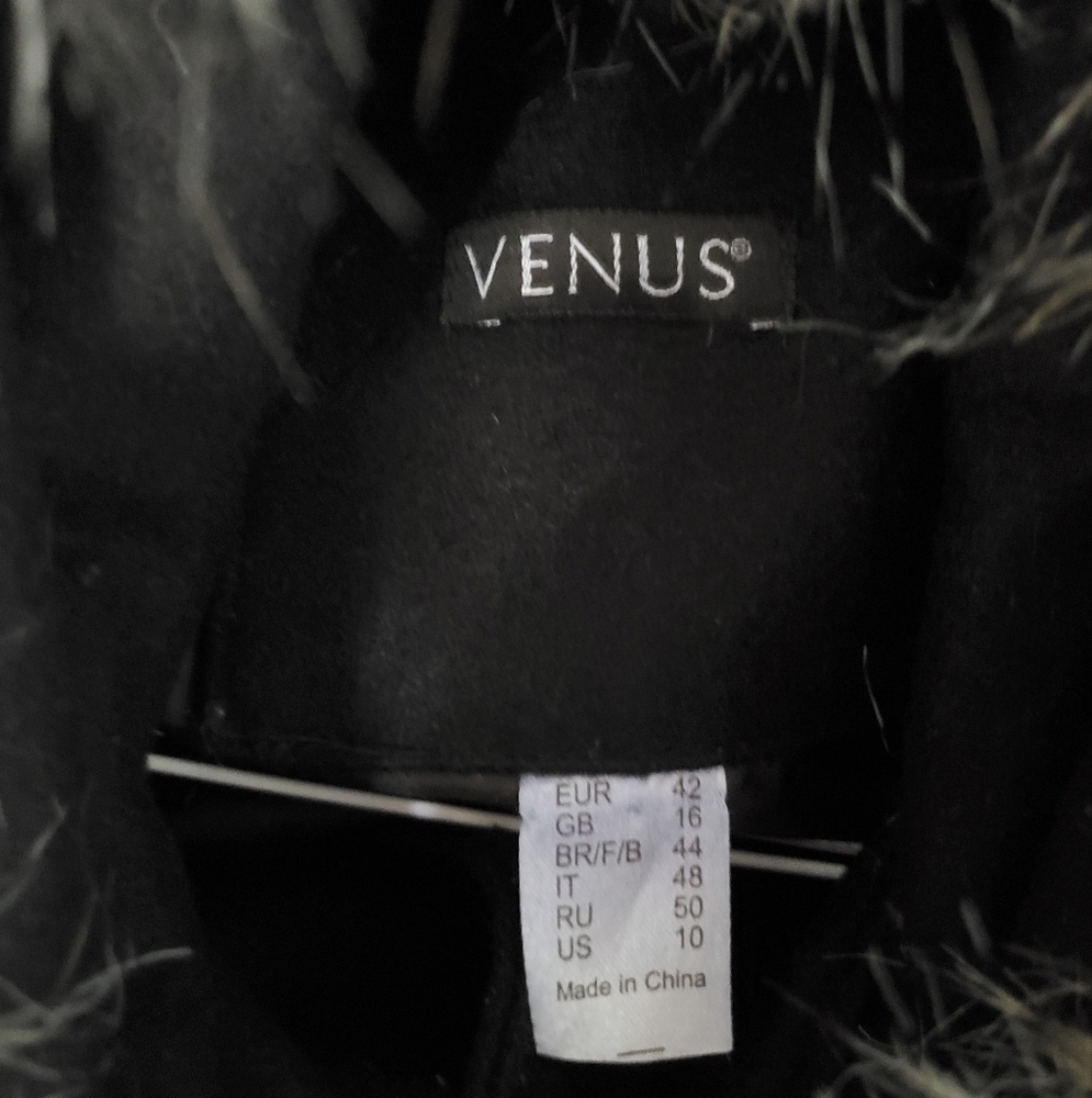 Venus Black Faux Fur Trim Coat - Picture 5 of 6